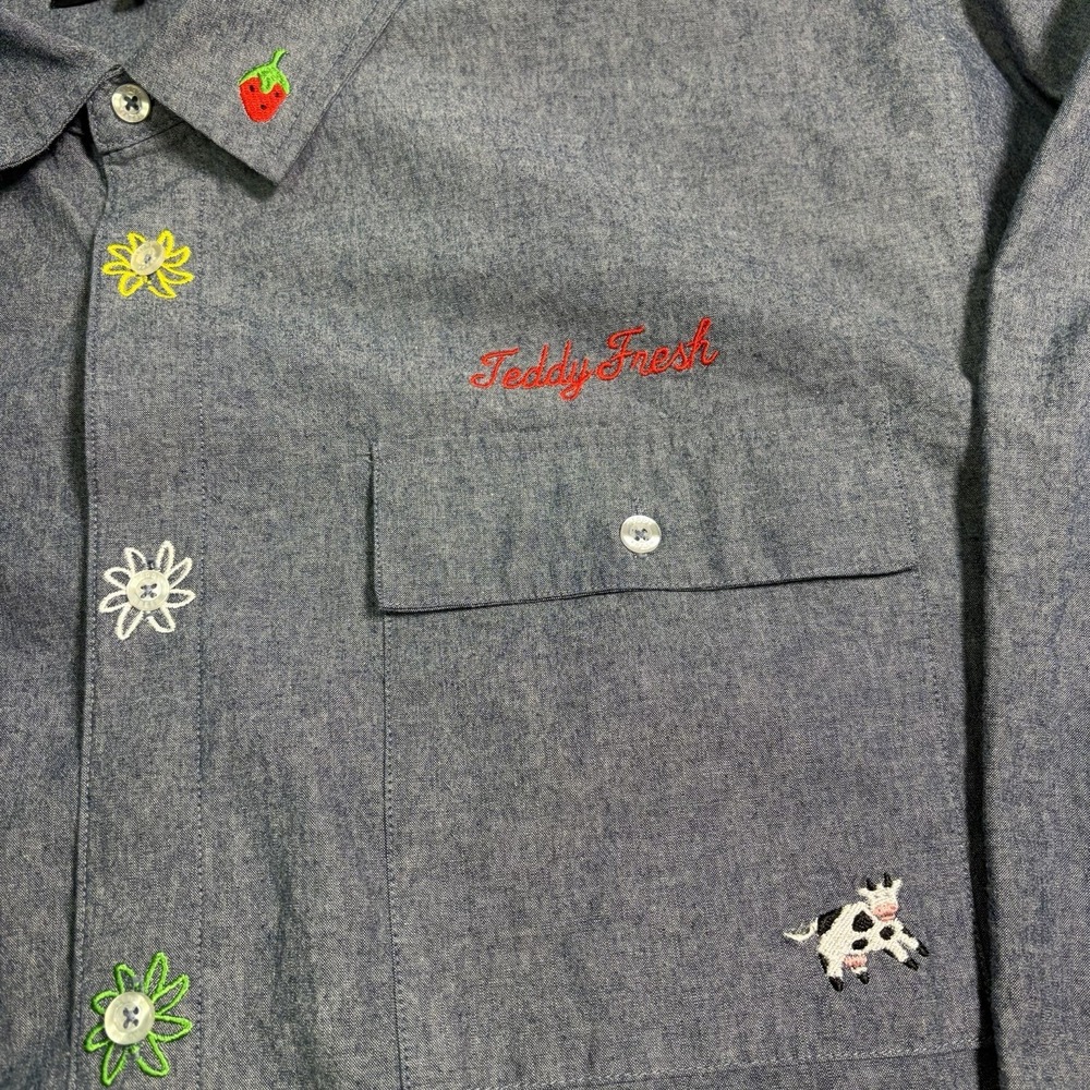 Teddy Fresh Shirt Adult Men's 3XL Button Long Sleeve Embroidery Animals Floral - Picture 3 of 9